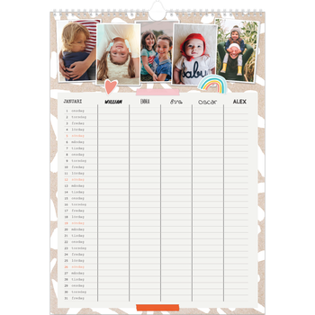 Fotokalender A3 Enkel — Rustik planerare - Familj på 5