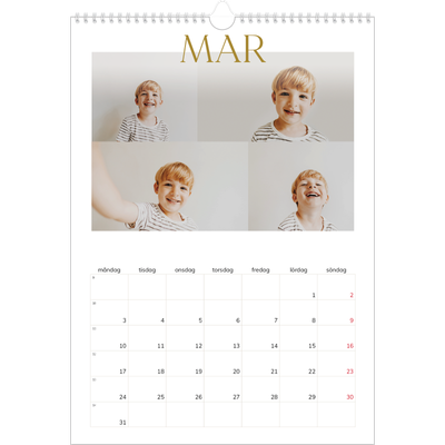 A3 Årskalender — Stort teckensnitt i guld [Mars]