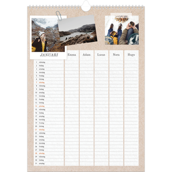 Fotokalender A3 Enkel — Planerare i naturlig stil - Familj på 5