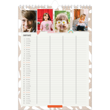 Fotokalender A4 Enkel — Rustik planerare - Familj på 4