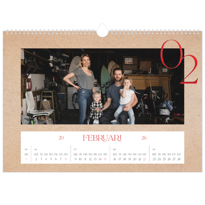 Fotokalender A3 Enkel — Röda detaljer [Februari]