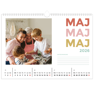 Fotokalender A3 Enkel — Färgglada typsnitt [omslag]