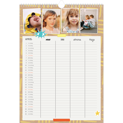A3 Familjeplanerare — Rustik planerare - Familj på 4 [April]