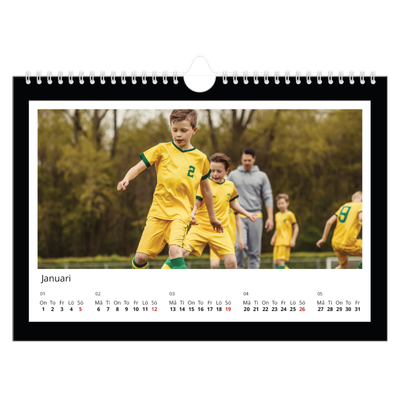 Fotokalender A4 Enkel — Svart bakgrund [Januari]