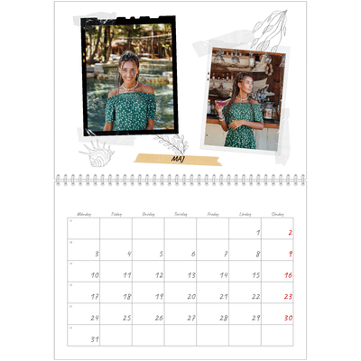 Fotokalender A3 Klassisk (30 x 40 cm) — Scrapbook stil [Maj]