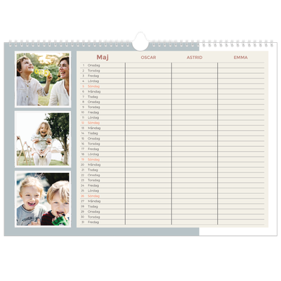 A3 Fotokalender — Familjekalender i naturfärger - Familj på 3 [omslag]