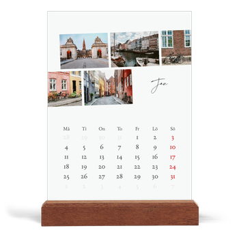 Skrivbordskalender med träställ - Stående — Stadssemester (vit)