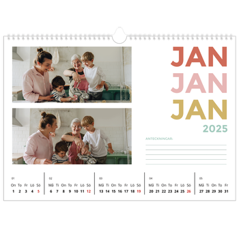 Fotokalender A3 Enkel — Färgglada typsnitt