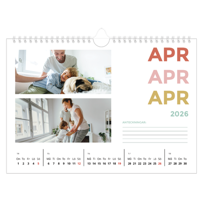 Fotokalender A4 Enkel — Färgglada typsnitt [April]