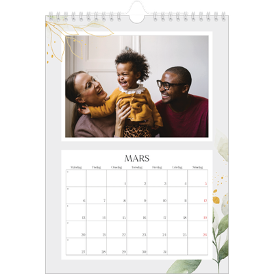 Fotokalender A4 Enkel (20 x 30 cm) — Blomster akvarell [Mars]