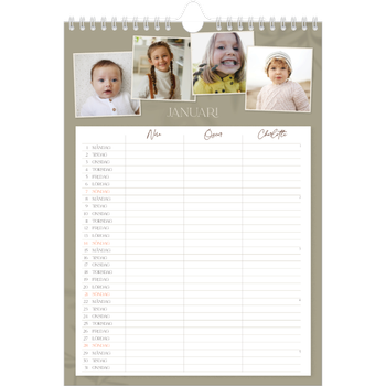 Fotokalender A4 Enkel — Jordnära - Familj på 3