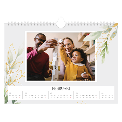 Fotokalender A4 Enkel — Blomster akvarell [Februari]