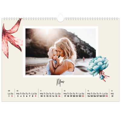 Fotokalender A3 Enkel — Målade blommor [Mars]