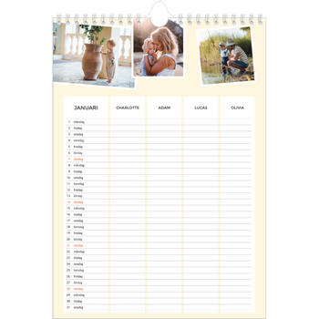 Fotokalender A4 Enkel — Modern planerare - Familj på 4