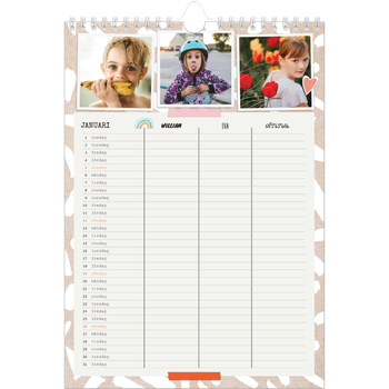 Fotokalender A4 Enkel — Rustik planerare - Familj på 3