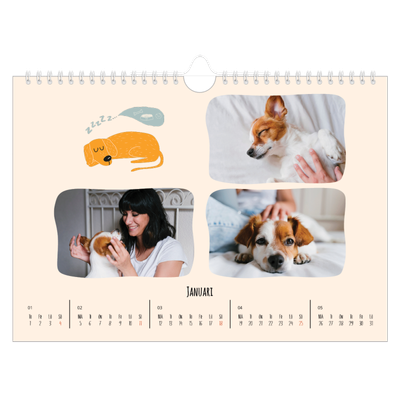 Fotokalender A4 Enkel — Hundtassar och klotter [Januari]