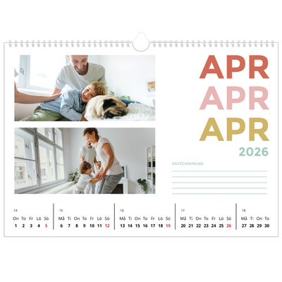 Fotokalender A3 Enkel — Färgglada typsnitt [April]