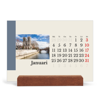 Skrivbordskalender med träställ - Liggande  — Världens sevärdheter [Januari]