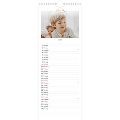 Fotokalender Smal  — Stort teckensnitt i guld [Februari]