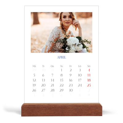 Skrivbordskalender med träställ - Stående — Koboltklassiker [April]