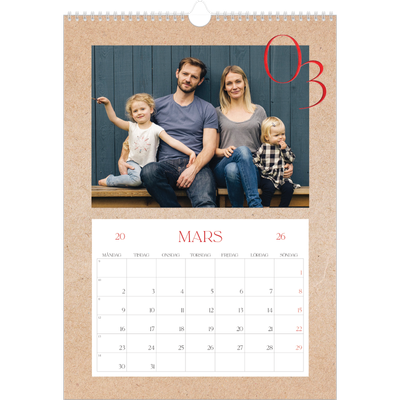 A3 Årskalender — Röda detaljer [Mars]