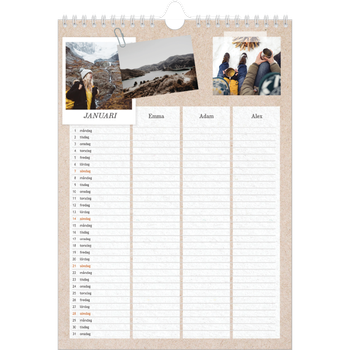 Fotokalender A4 Enkel — Planerare i naturlig stil - Familj på 3