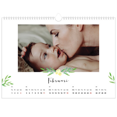 Fotokalender A3 Enkel — Illustrationer av blommor [Februari]