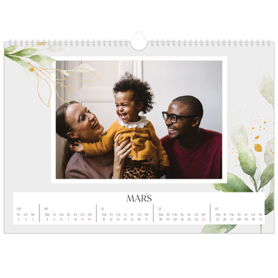 Fotokalender A3 Enkel — Blomster akvarell [Mars]