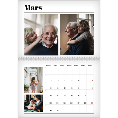 Fotokalender A3 Klassisk (30 x 40 cm) — Tidningsstil [Mars]