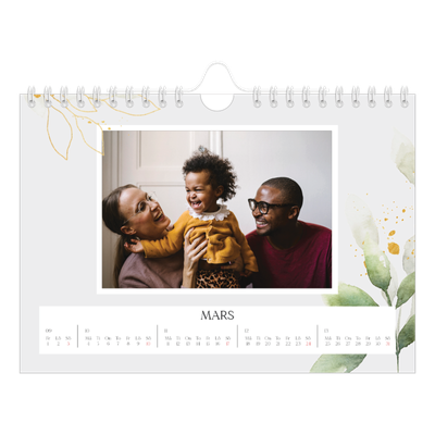 Fotokalender A5 Enkel — Blomster akvarell [Mars]