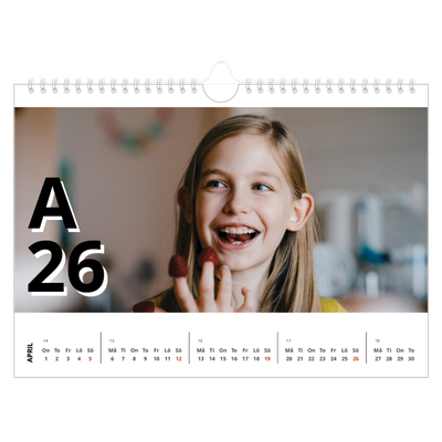 Fotokalender A4 Enkel — Bokstäver och tal [April]