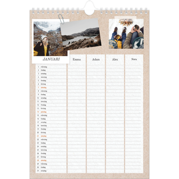 Fotokalender A4 Enkel — Planerare i naturlig stil - Familj på 4