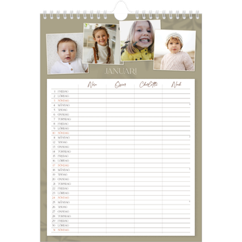 Fotokalender A4 Enkel — Jordnära - Familj på 4
