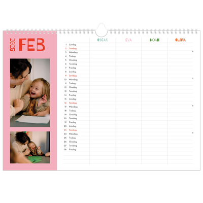 A3 Fotokalender — Färgglad kalender - Familj på 4 [Februari]