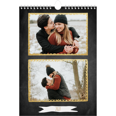 Fotokalender A4 Enkel (20 x 30 cm) — Ramar med glitter [omslag]