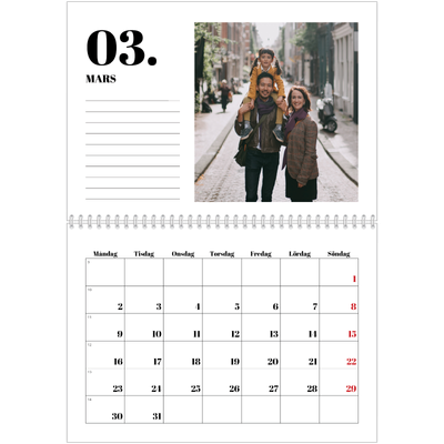 Fotokalender A3 Klassisk (30 x 40 cm) — Serif och ögonblick [Mars]