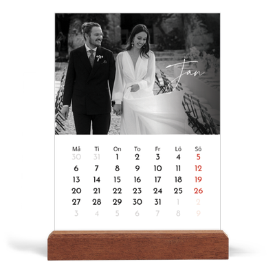 Skrivbordskalender med träställ - Stående — Elegant skrift [Januari]
