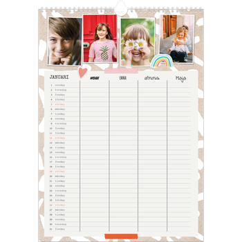 Fotokalender A3 Enkel — Rustik planerare - Familj på 4