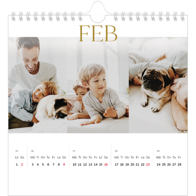 Årskalender kvadratisk — Stort teckensnitt i guld [Februari]