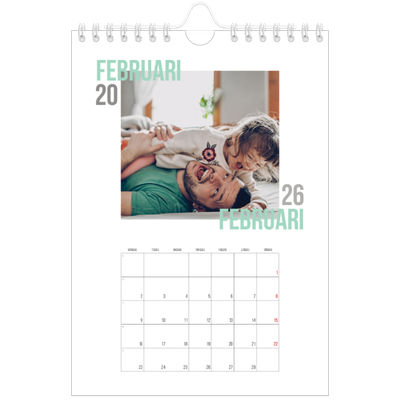 Fotokalender A5 Enkel — Dubblett text [Februari]