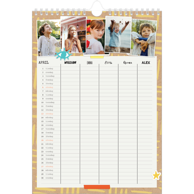 A4 Familjeplanerare — Rustik planerare - Familj på 5 [April]