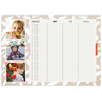 Fotokalender A3 Enkel — Rustik planerare - Familj på 3