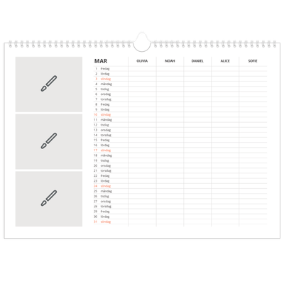A3 Fotokalender — Designa själv - Familj på 5 [Mars]