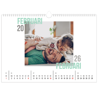 Fotokalender A3 Enkel — Dubblett text [Februari]
