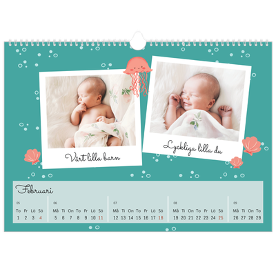 Fotokalender A3 Enkel — Söta djur [Februari]