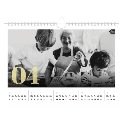 Fotokalender A4 Enkel — Stora nummer i glitter [April]