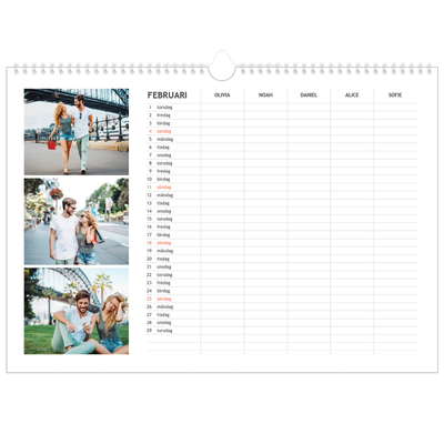 A3 Fotokalender — Enkel planerare - Familj på 5 [Februari]
