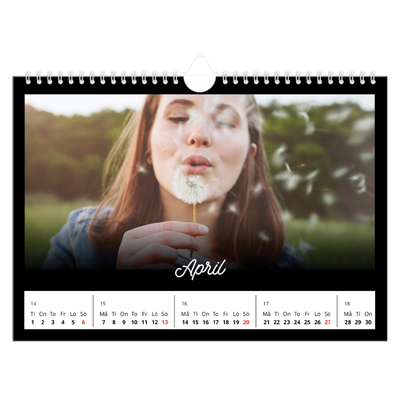 Fotokalender A4 Enkel — Svart [April]