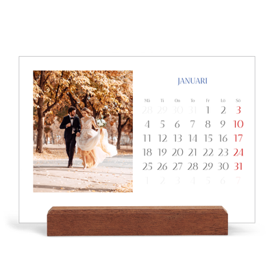Skrivbordskalender med träställ - Liggande  — Koboltklassiker [Januari]