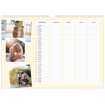 Fotokalender A3 Enkel — Modern planerare - Familj på 4